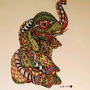 Pair, Original Zentangle Elephant Art